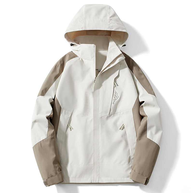 Męska Colorblock softshell Trekker kurtka z kapturem, ukrytym zamkiems i boczne kieszeniami