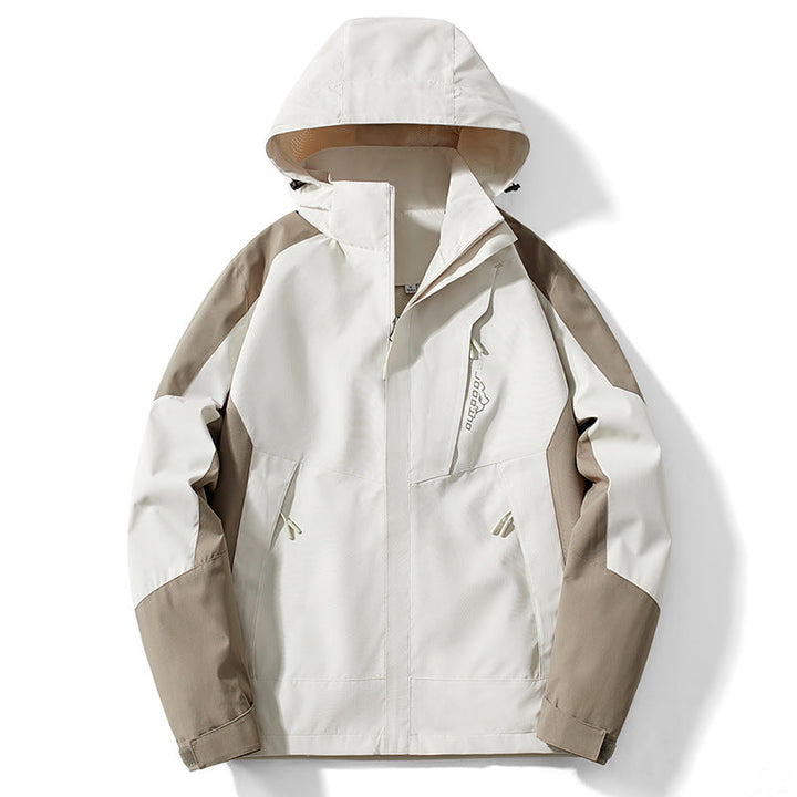 Męska Colorblock softshell Trekker kurtka z kapturem, ukrytym zamkiems i boczne kieszeniami