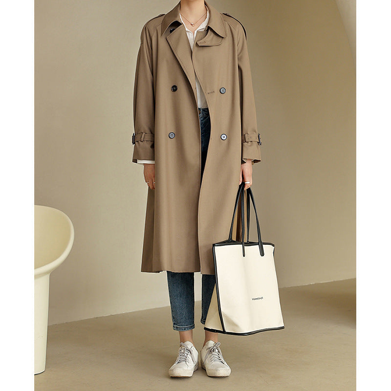 Damska lekka Knee-Length dwurzędna trencz Made of mieszanka bawełny z Epaulettes i Buckle Cuffs Lumaza