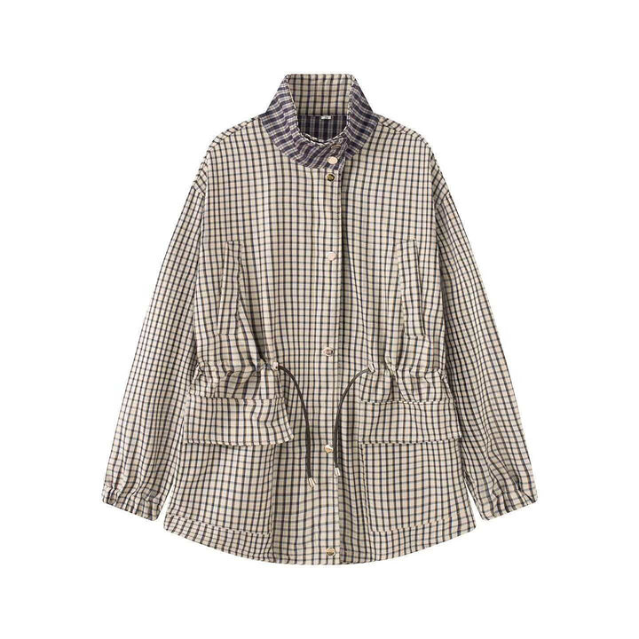 Damska Checked oversize Parka kurtka z ściągaczem i ze stójką Lumaza