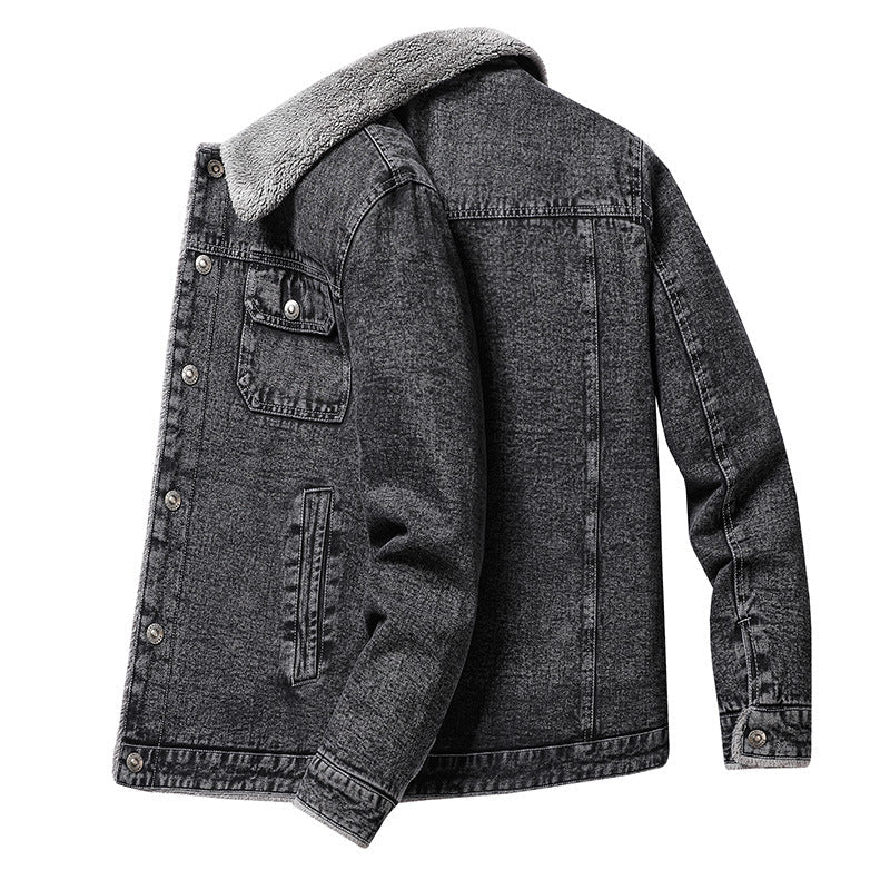Kurtka męska koszulowa z denim z teddy lwwg i Sherpa kołnierzem