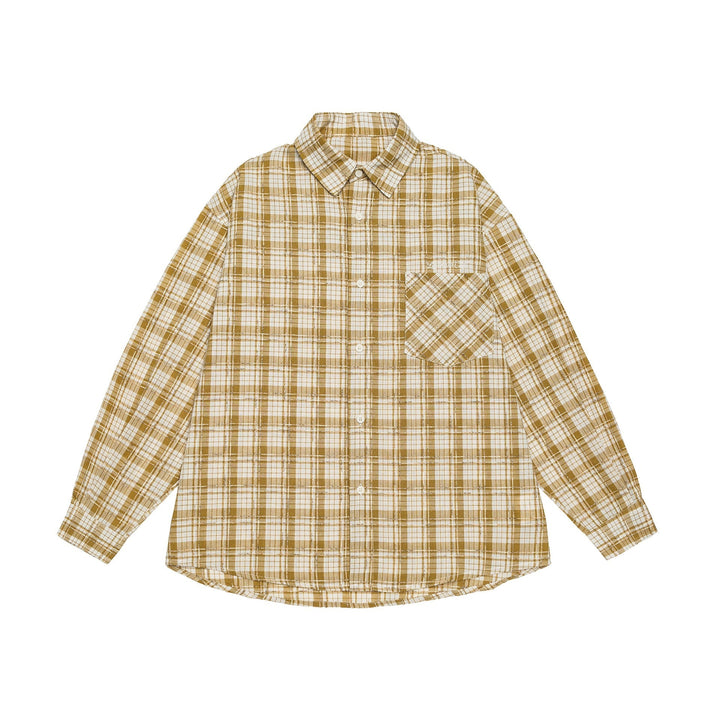 Unisex Oversize Kurtka koszulowa w checkered bawełna wygląd z zaokrąglony Dół i breast kieszeń