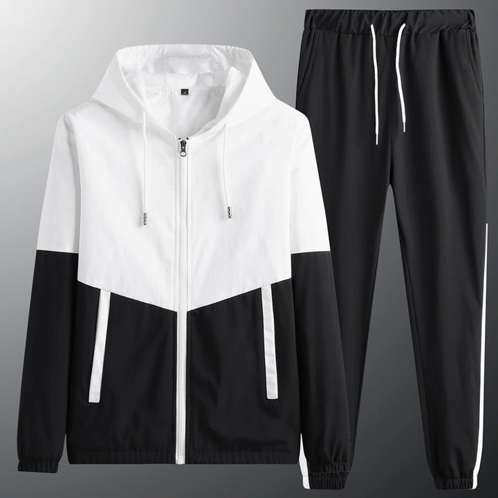 Męska two-tone z kapturem tracksuit z pełny zamek, elastyczny waistband, i boczny kontrastowy stripe