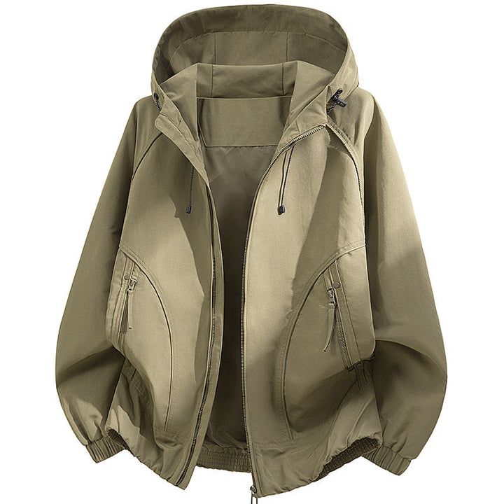 Męska kapturemed utility softshell kurtka z Oversize krój, zamkiem kieszeniami i elastycznym dołem