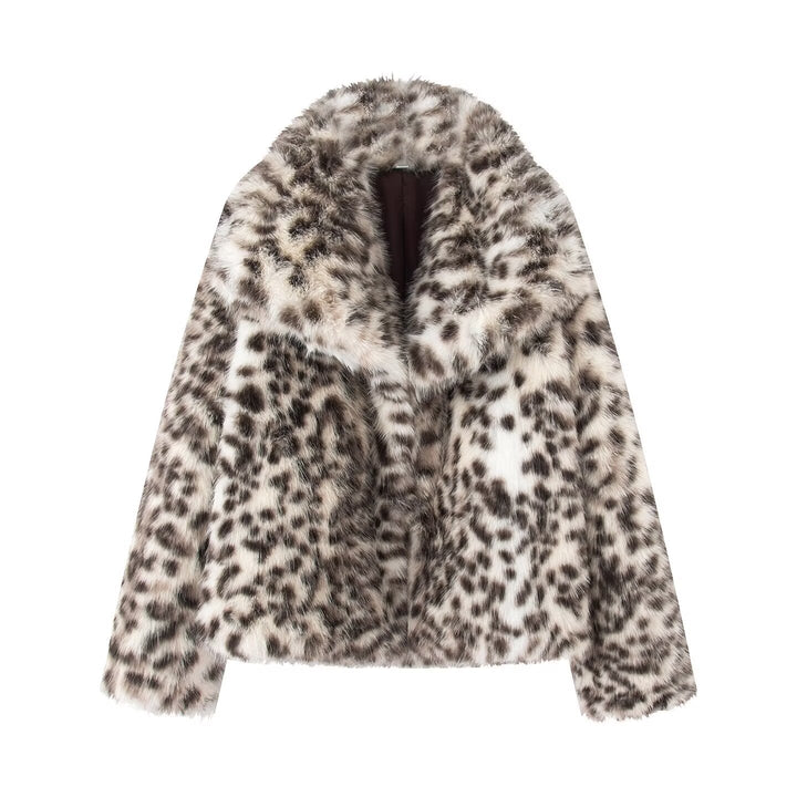 Damska krótka Faux Fur kurtka z Leopard Print Lumaza