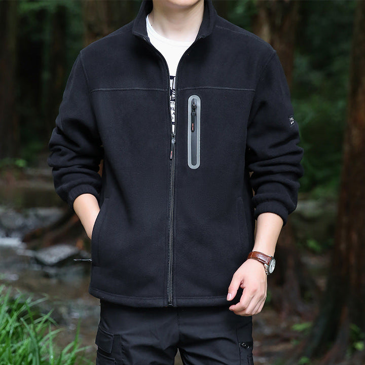 Męski Termiczny Microfleece Outdoorowy Kurtka z Kołnierz ze stójką, Wodoodporny Chest Zamek Kieszeń
