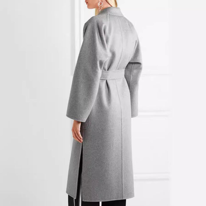 Damska Floor-Length Open mieszanka wełny płaszcz z Relaxed Lapels i Flowing Draping Lumaza