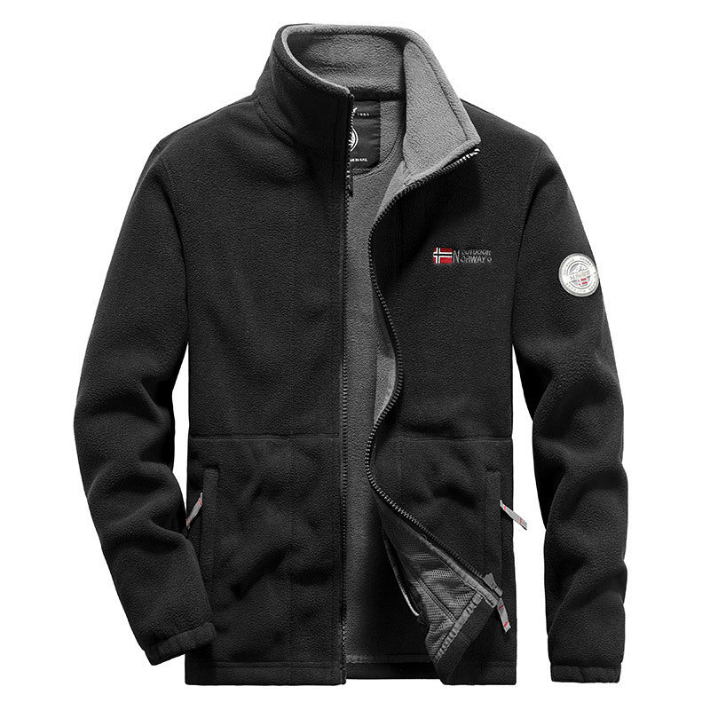 Męski polar outdoorowy kurtka z wysoki kołnierz, full-length zamek i oddychający microfleece podszewka