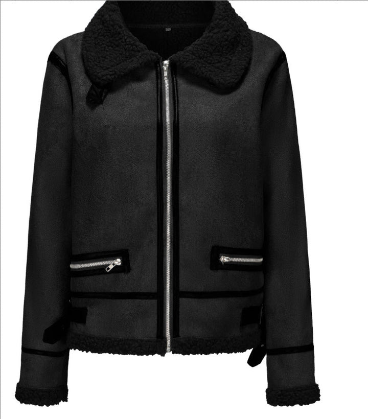 Damska krótka Aviator Sheepskin Imitation kurtka z Teddy Lining i imitacja skóry Trim Lumaza