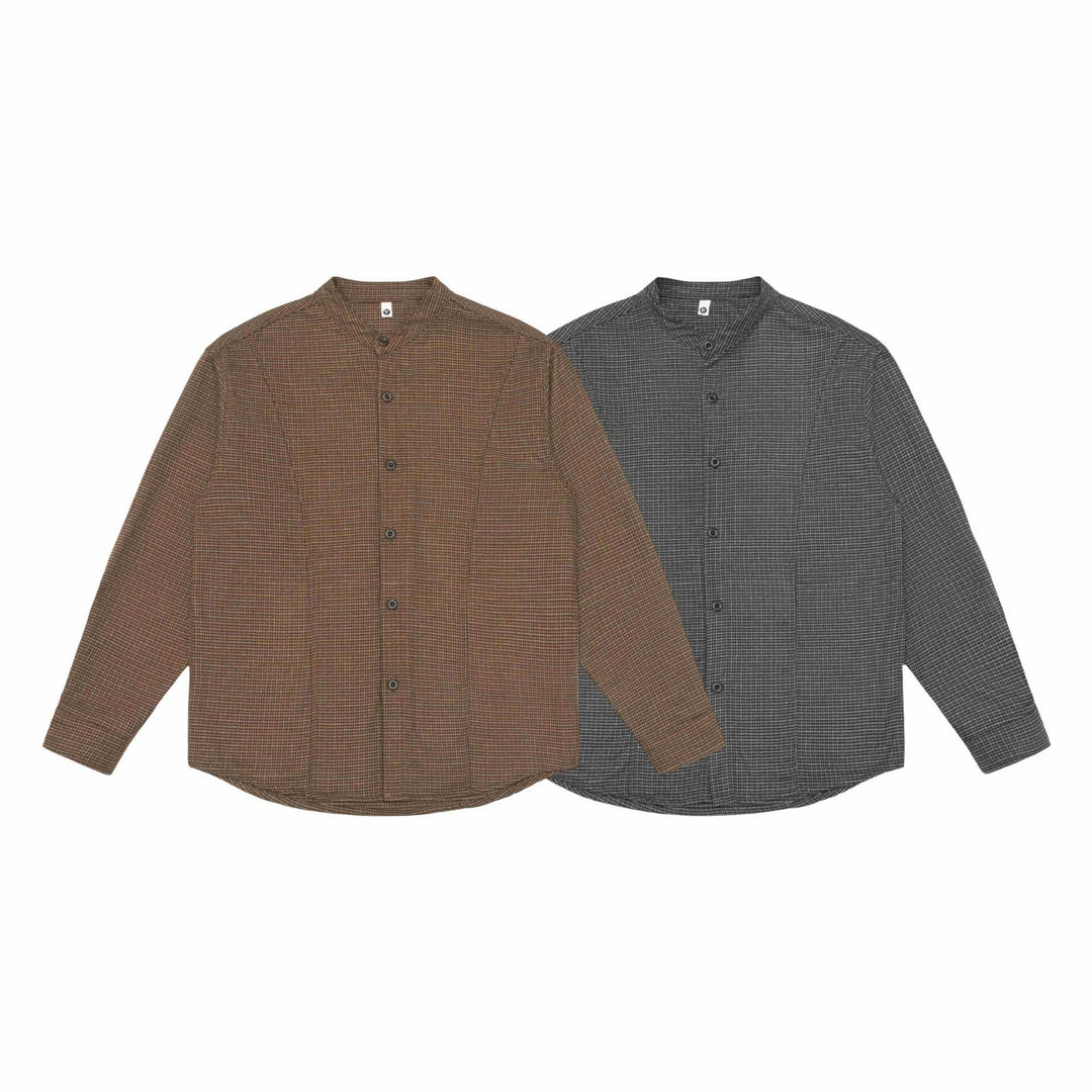 Unisex Oversize kurtka koszulowa z Stójka, Glen wzór w kratę i zaokrąglony Dół