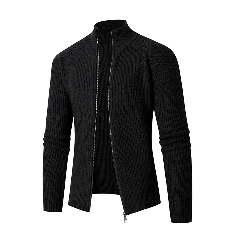 Męska dopasowany zamek kardigan wykonana z merino mieszanka z prążkowany structure i raglanowy Rękawy