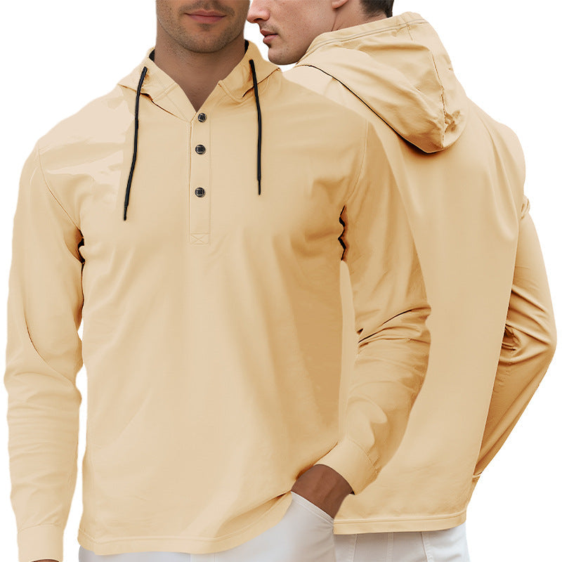 Męska Z kapturem Henley Długa Rękaw Koszula wykonana z Lekka stretch jersey z ściągacz