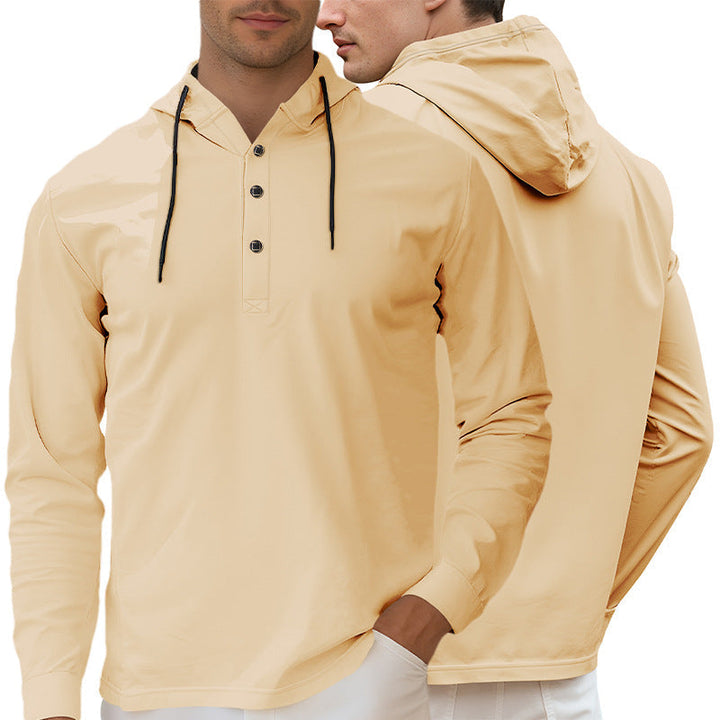 Męska Z kapturem Henley Długa Rękaw Koszula wykonana z Lekka stretch jersey z ściągacz