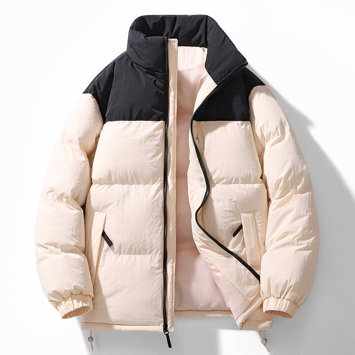 Męski Ocieplany Pikowany Kurtka z Wysoki kołnierz, Drawstring Dół i Kontrastowy Panel