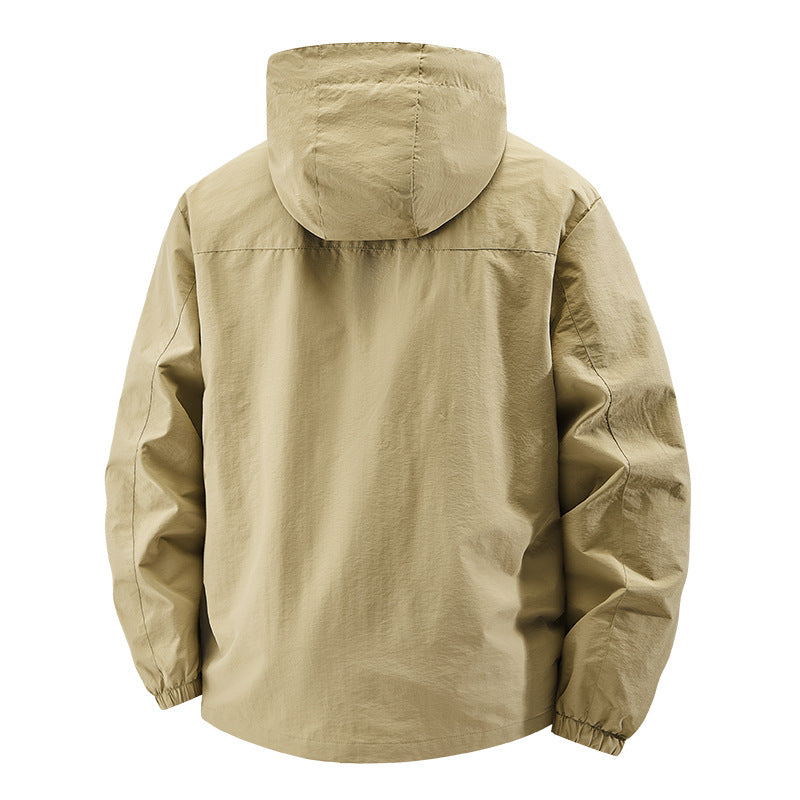 Męska packable wiatroszczelna softshell kurtka z kapturem z regulowany kaptur