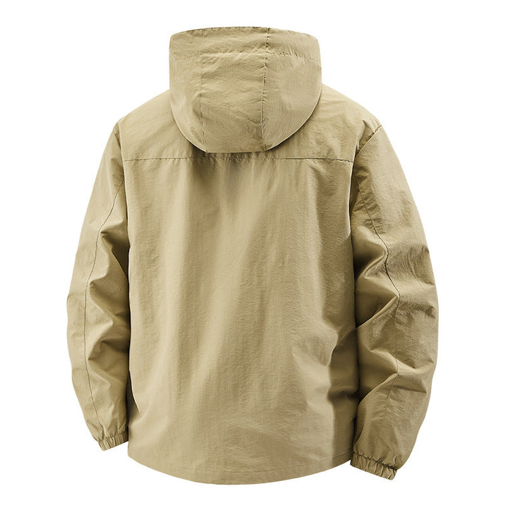 Męska packable wiatroszczelna softshell kurtka z kapturem z regulowany kaptur