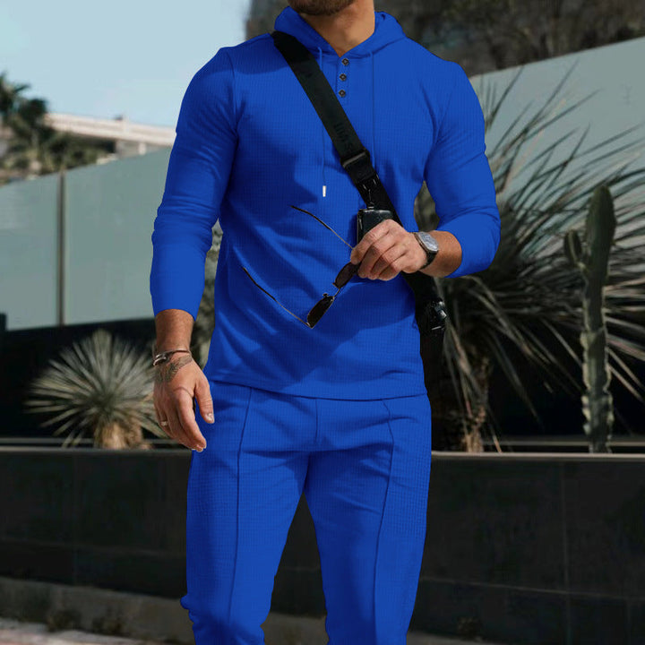 Męska dopasowana z kapturem Listwa guzikowa set wykonana z textured stretch jersey z dopasowany chino jogger