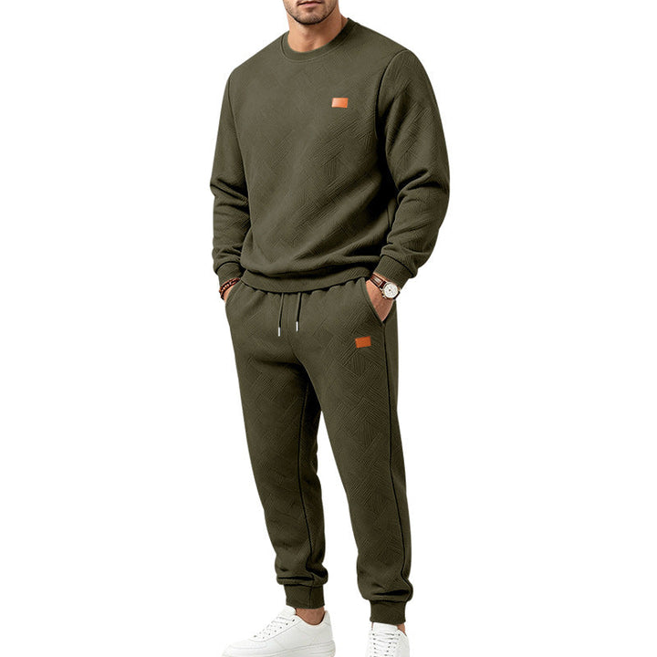Męska Patterned Komfort Sweat Set z Okrągły Dekolt Bluza i Ściągacz Jogging Spodnie