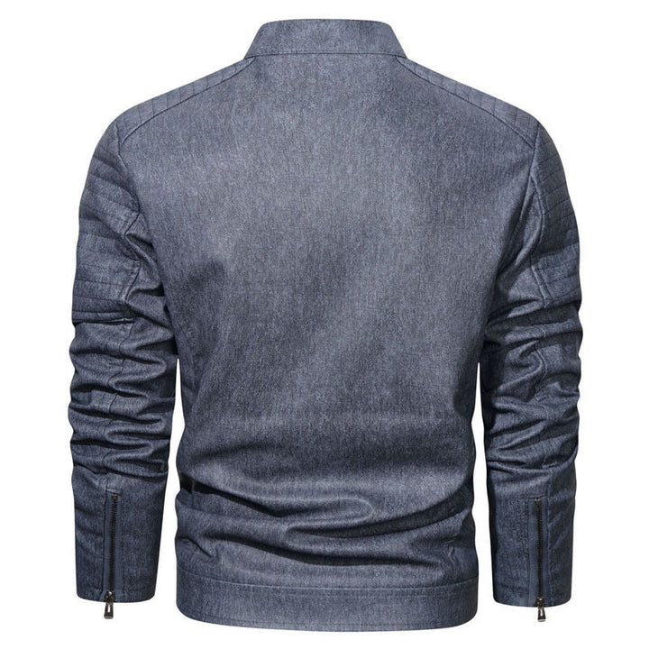 Męski solidny denim-look kurtka field z pikowany ramienny section i zamek detale