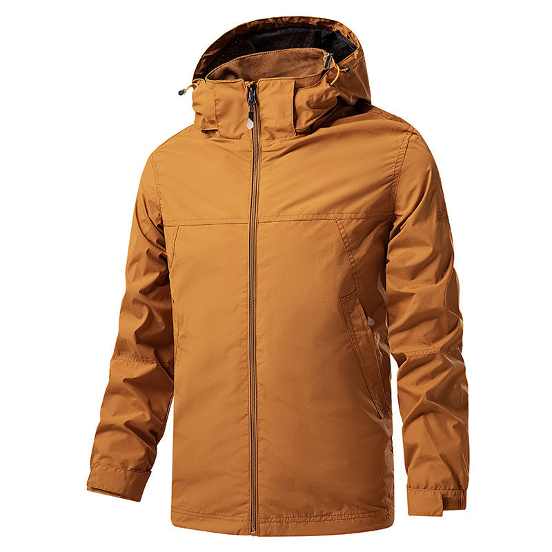 Męski lekki packable rain i wiatr kurtka z regulowany kaptur i microfleece kołnierz