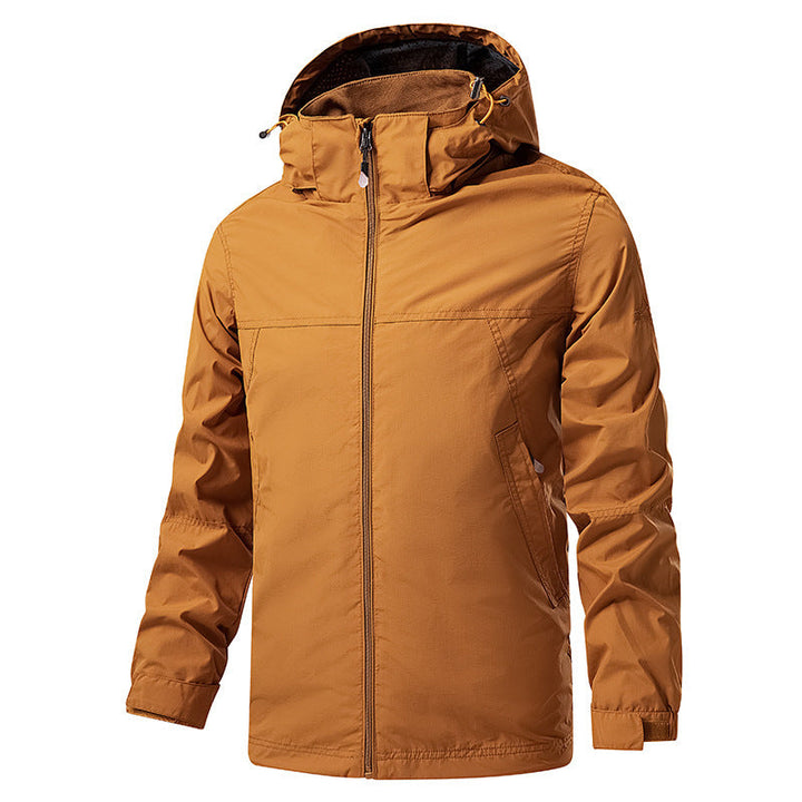 Męski lekki packable rain i wiatr kurtka z regulowany kaptur i microfleece kołnierz
