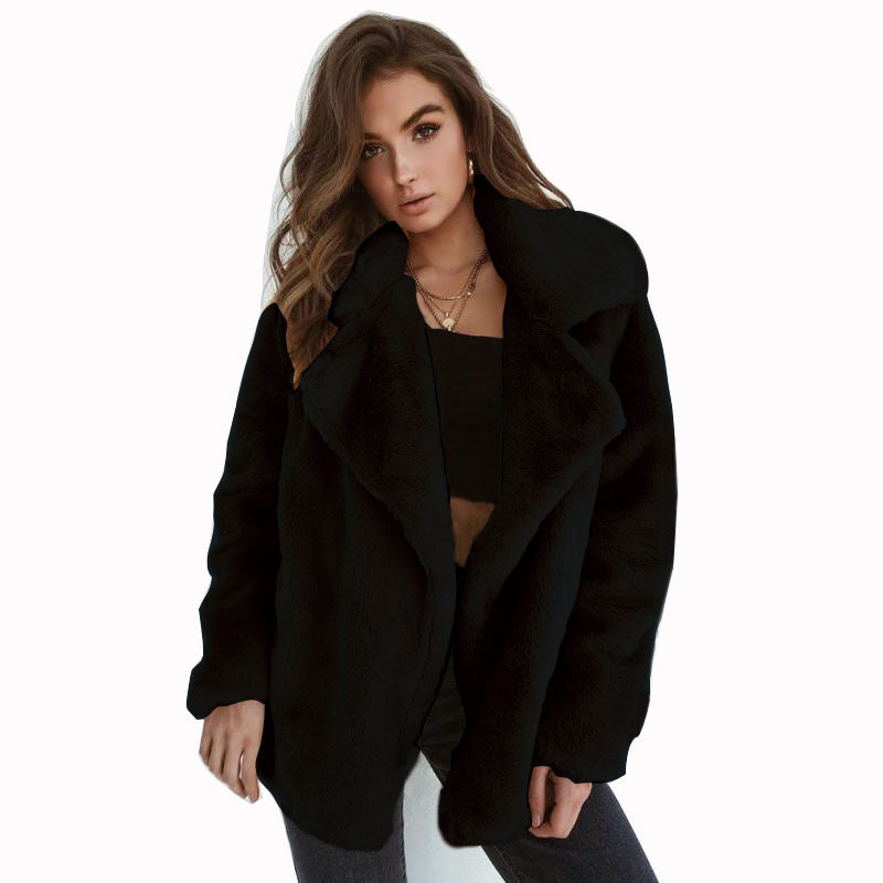 Damska Cozy oversize Faux Fur płaszcz z dużymi Lapel kołnierzem Lumaza