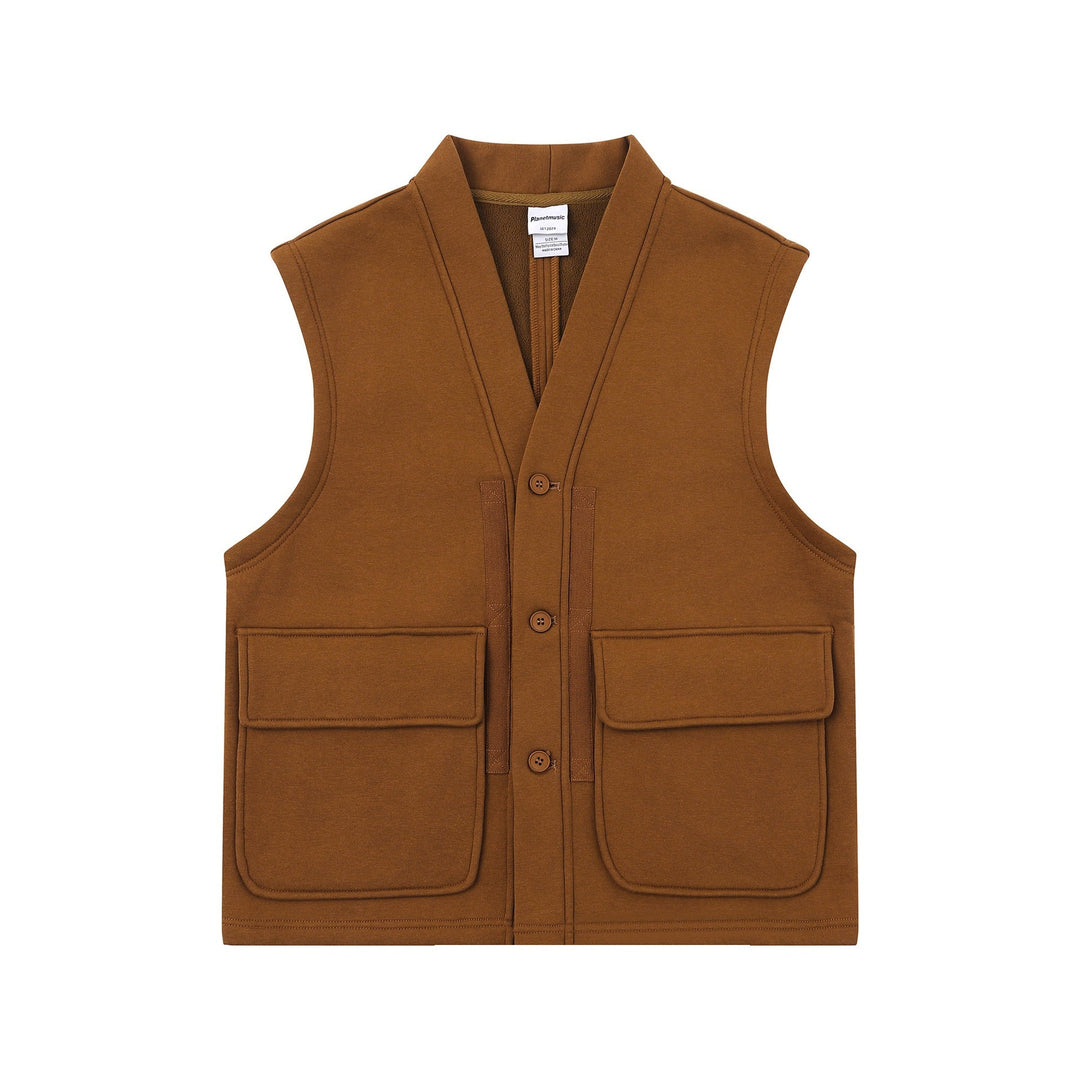 Unisex Utility Kamizelka z V-Neck, large kieszenie z klapkami i Listwa guzikowa
