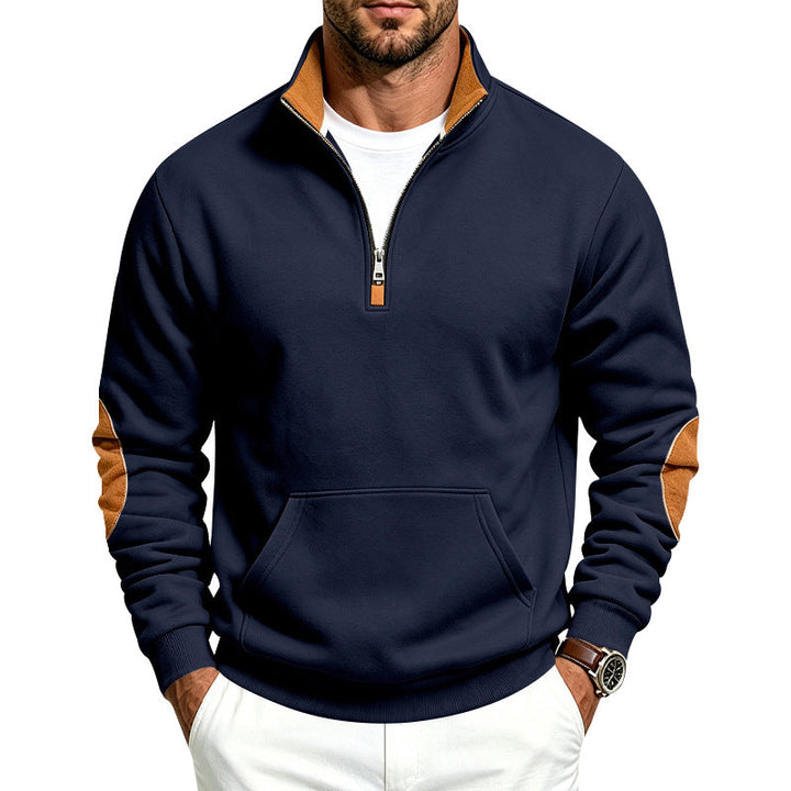 Męska bluza z half zamek, Stójka i elbow patches