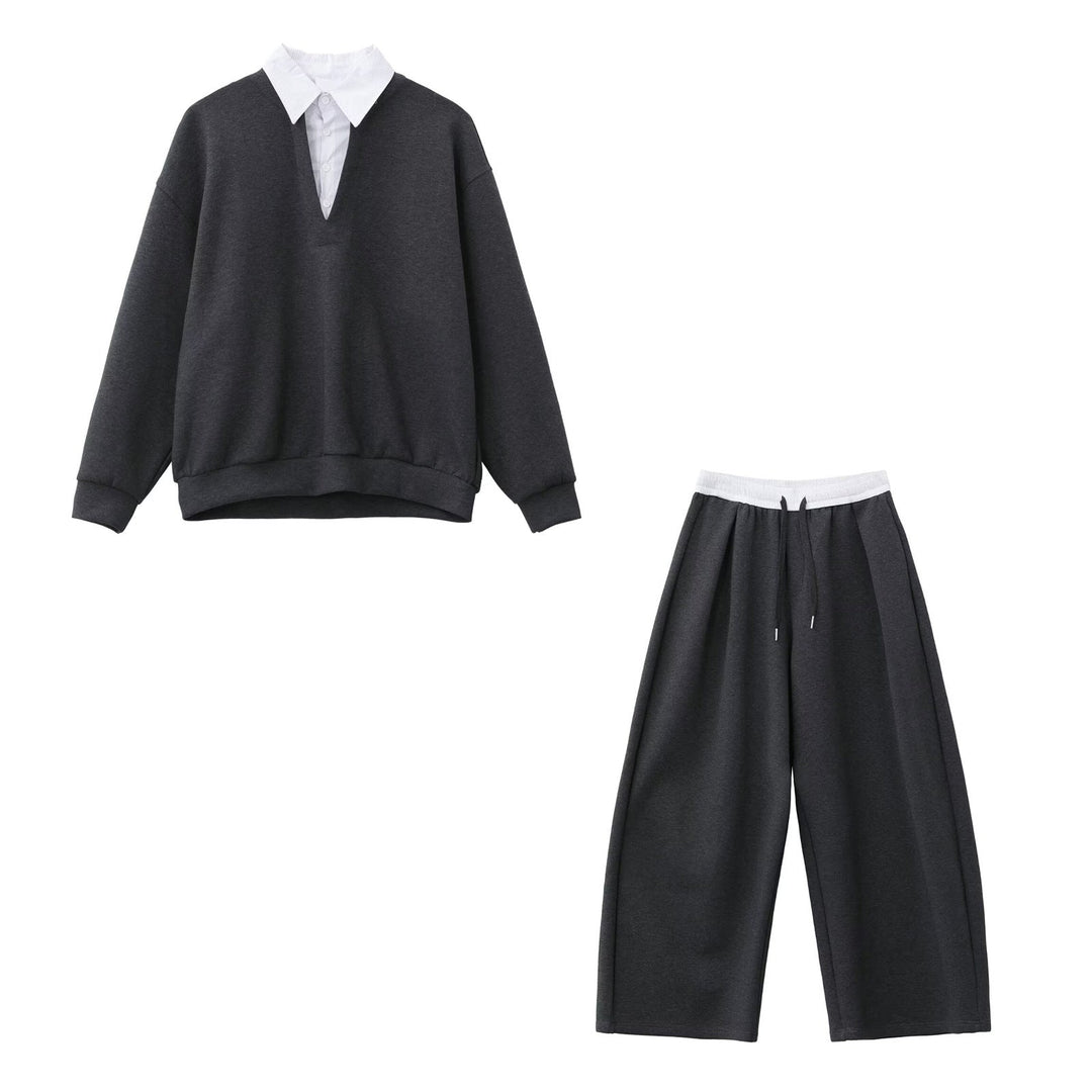 Męska Codzienny Oversize Sweter z V-Neck i Szeroki Spodnie