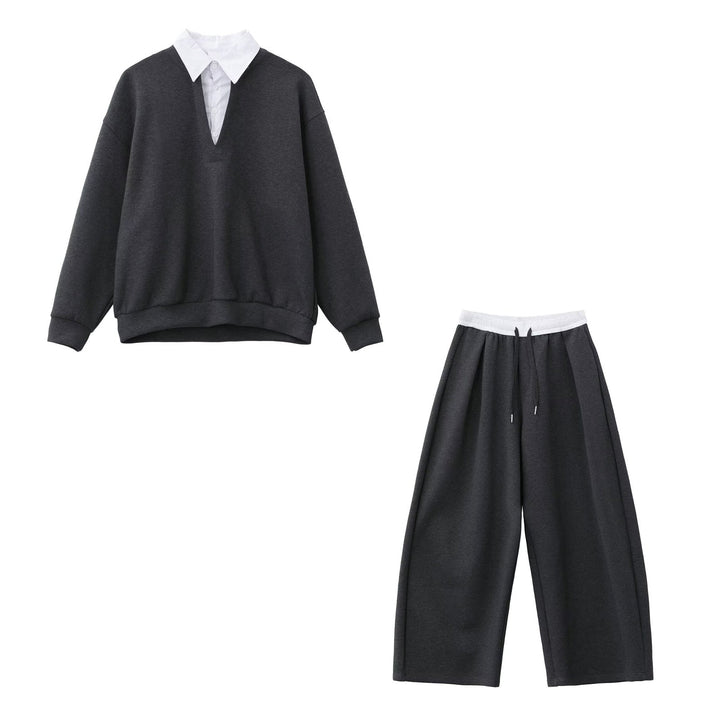 Męska Codzienny Oversize Sweter z V-Neck i Szeroki Spodnie