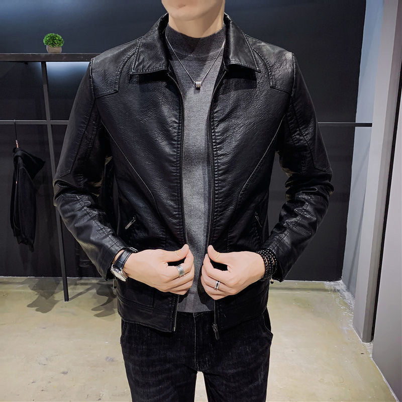 Męski Minimalistic Skóra Effect Zamek Blouson z Ergonomic Seam Lines i Koszula Kołnierz