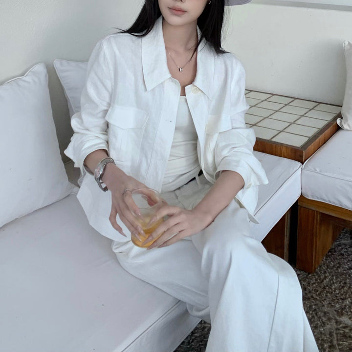 Damska codzienna i Stylish Linen kurtka Lumaza