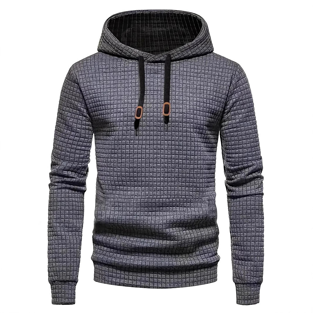 Męska pikowana bluza z kapturem z rectangular quilting, ściągacz i prążkowane mankiety