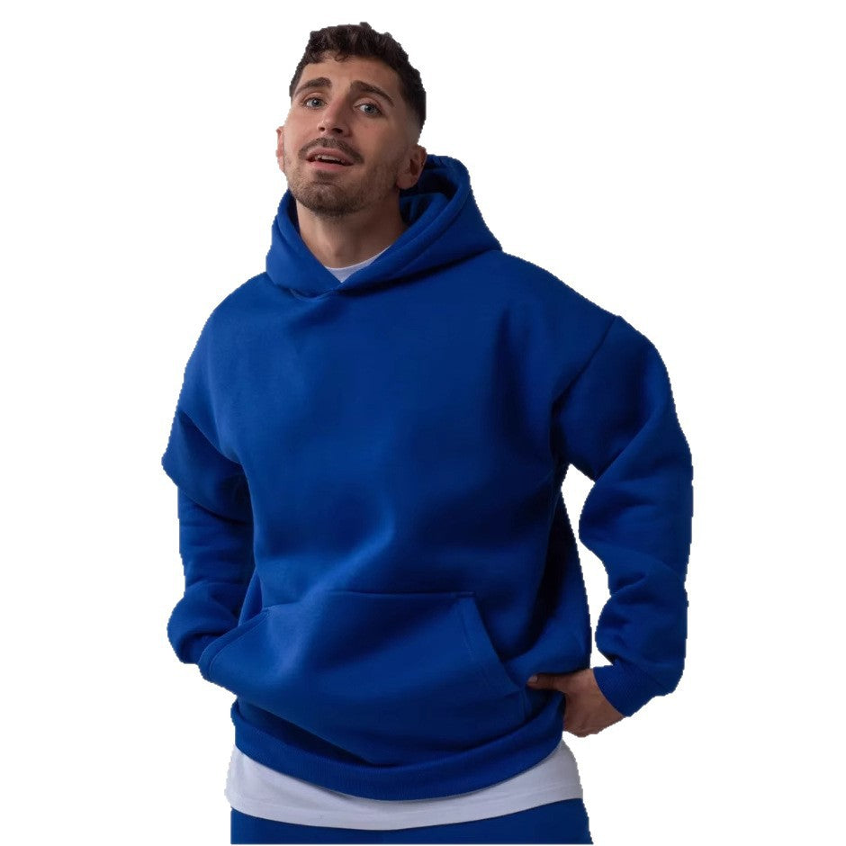 Męska heavy polar boxy bluza z kapturem z deep shoulder drop reinforced kaptur i kieszeń kangurka