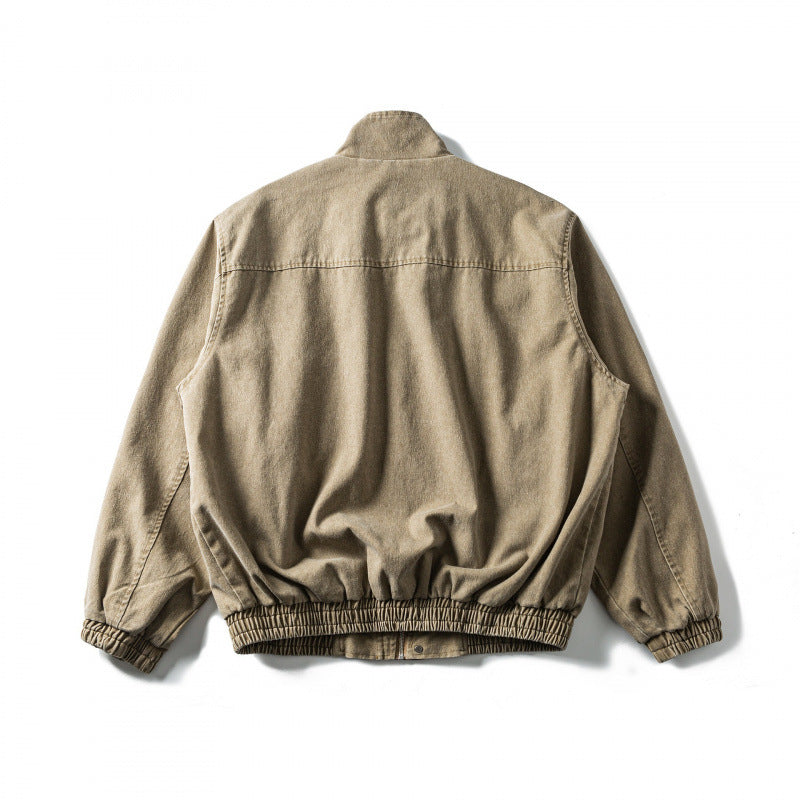 Męska boxy canvas Blouson kurtka z Cord Trim, stójką i elastycznym dołem
