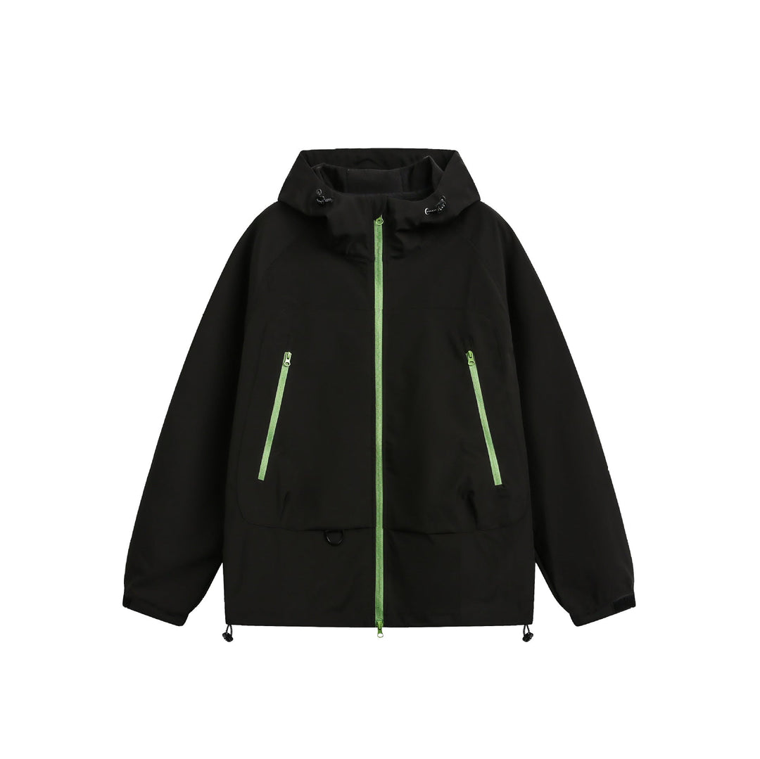 Damska Wodoodporny Softshell Deszczem Kurtka z Kaptur, Regulowany Dół i Contrasting Zippers