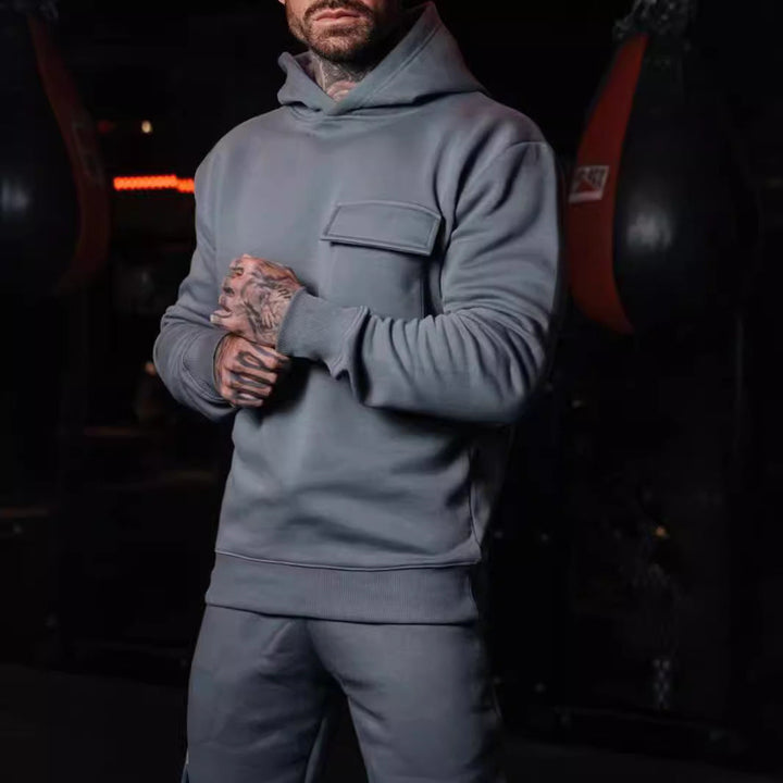 Męska Codzienny athletic bluza z kapturem z patch kieszeń wykonana z heavy French terry