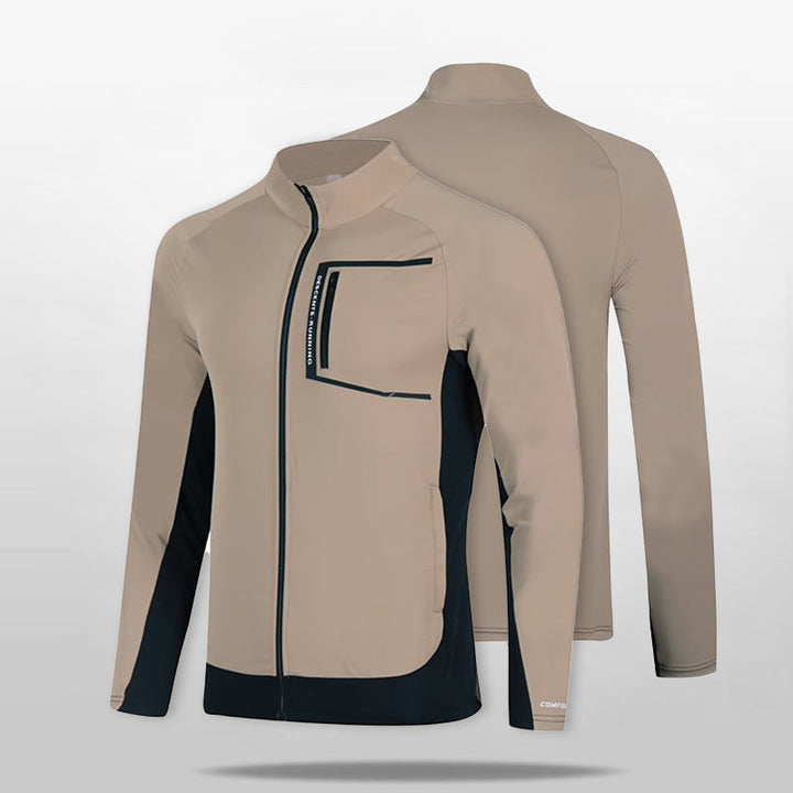 Męski oddychający wiatroszczelny running kurtka softshell z kołnierz ze stójką i kieszeń na piersi