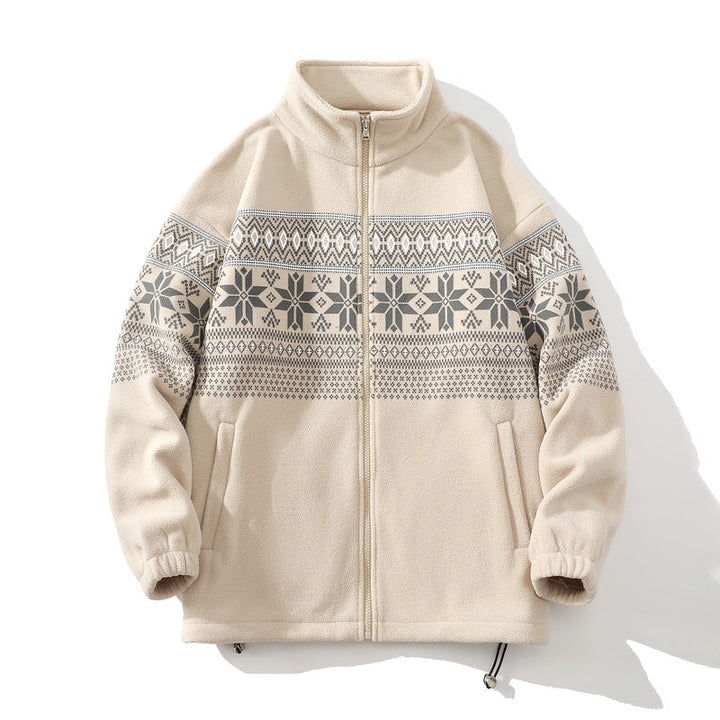 Unisex Norwegian pattern polarowa kurtka z ze stójką, all-round zamkiem błyskawicznym i ściągaczem Lumaza