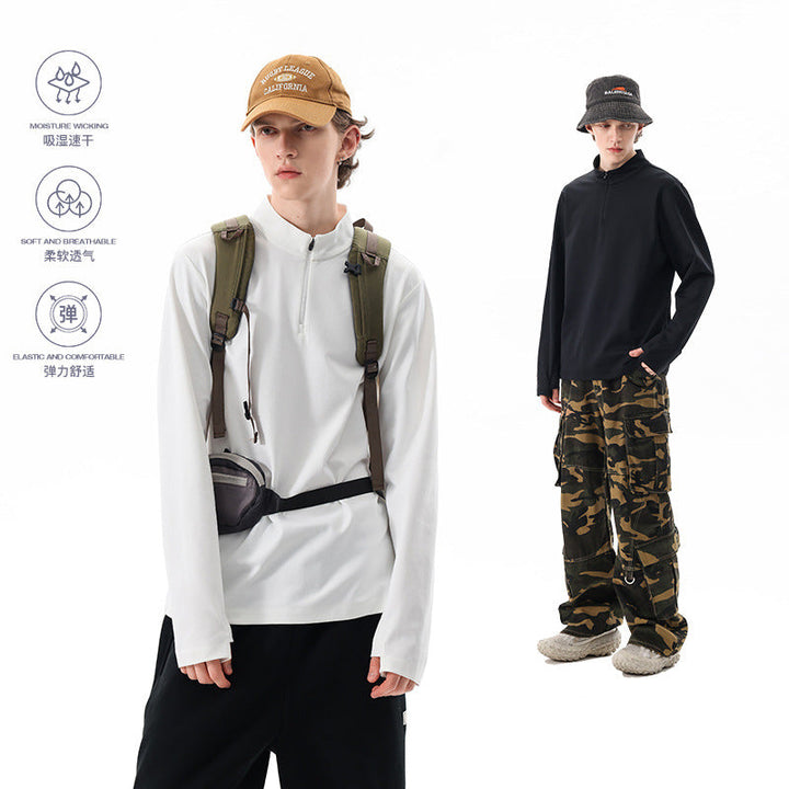 Herren Langärmeliges Halbzip-Bluza mit Stehkragen und weitem Schnitt aus technischem Jersey