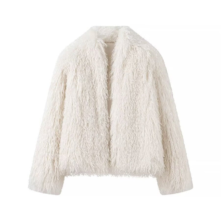 Damska krótka Plush Faux Fur kurtka z Voluminous Texture Lumaza