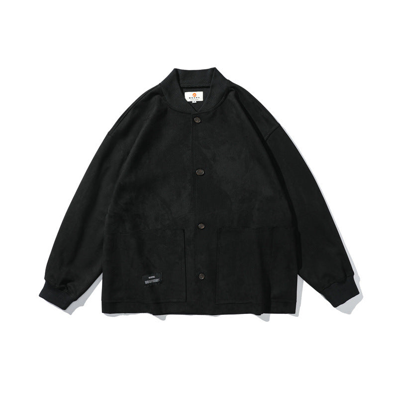 Męski Loose Koszula wierzchnia wykonany z Suede Imitation z Guzik Placket i Large Przód Kieszenie