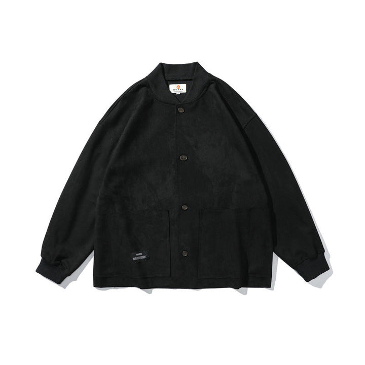 Męski Loose Koszula wierzchnia wykonany z Suede Imitation z Guzik Placket i Large Przód Kieszenie