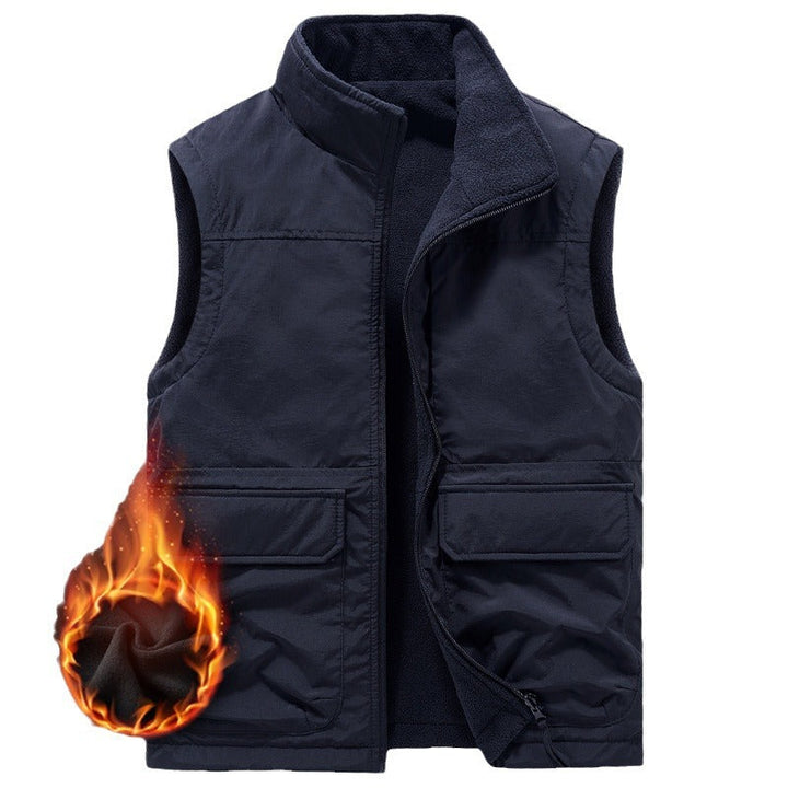 Męska termiczny fleece kamizelka z wiatroszczelna nylon zewnętrzny warstwa, wysoki stójką, i multifunctional kieszeniami