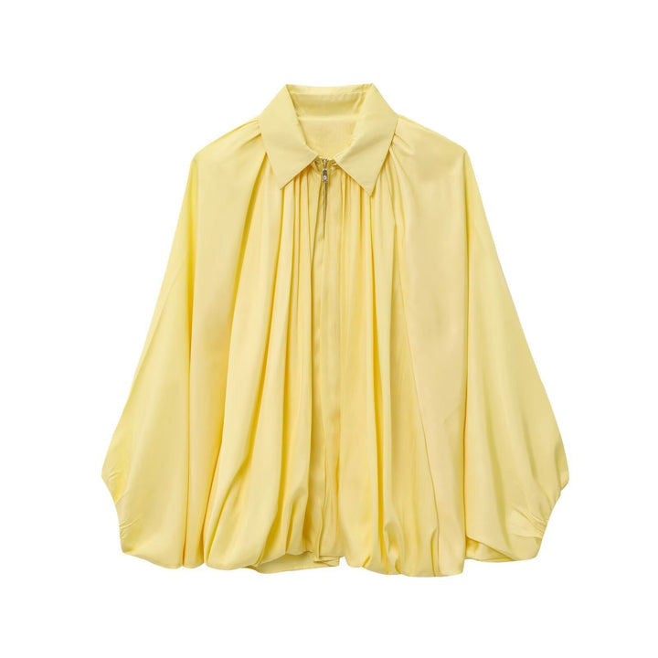 Damska Wide Pleated peleryna Transitional kurtka z zamkiem błyskawicznym i Balloon-Shaped dołem Lumaza