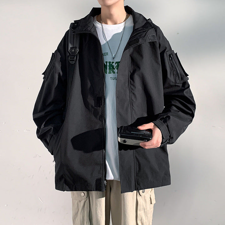Męska two-warstwa softshell overlay kurtka z kapturem, wwd i water repellent membrana i regulowany dół