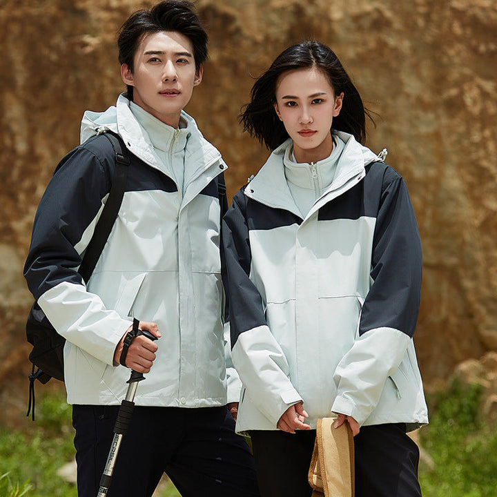 Unisex two-layer wodoodporna outdoor kurtka z kapturem i color block design Lumaza