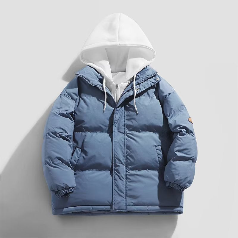 Męski Ocieplany Winter Puffer Kurtka z Two-Layer Kaptur i Elastic Mankiety