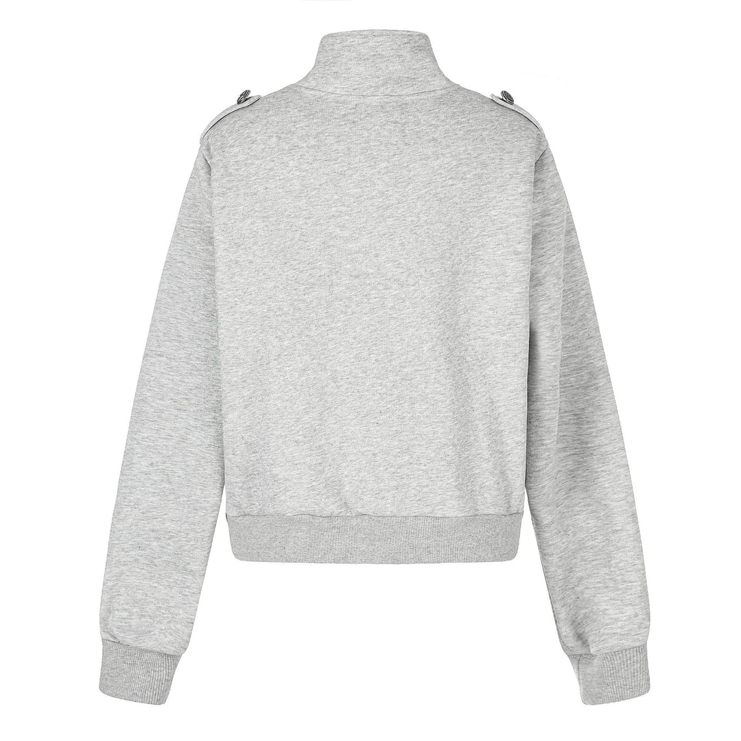 Damska Krótka Sweat Kurtka w Militarny Styl z Stójka
