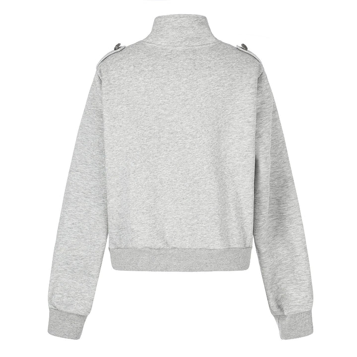 Damska Krótka Sweat Kurtka w Militarny Styl z Stójka